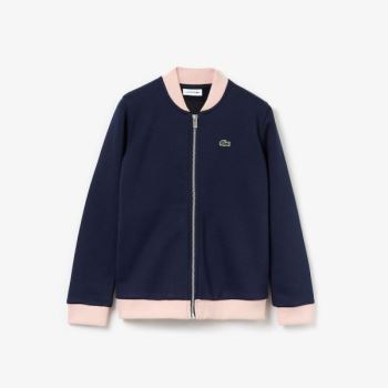 Lacoste Oversize Croc and Heart Full-Zip Bomber Jacket Dětské - Bunda Tmavě Blankyt Blankyt / Světle